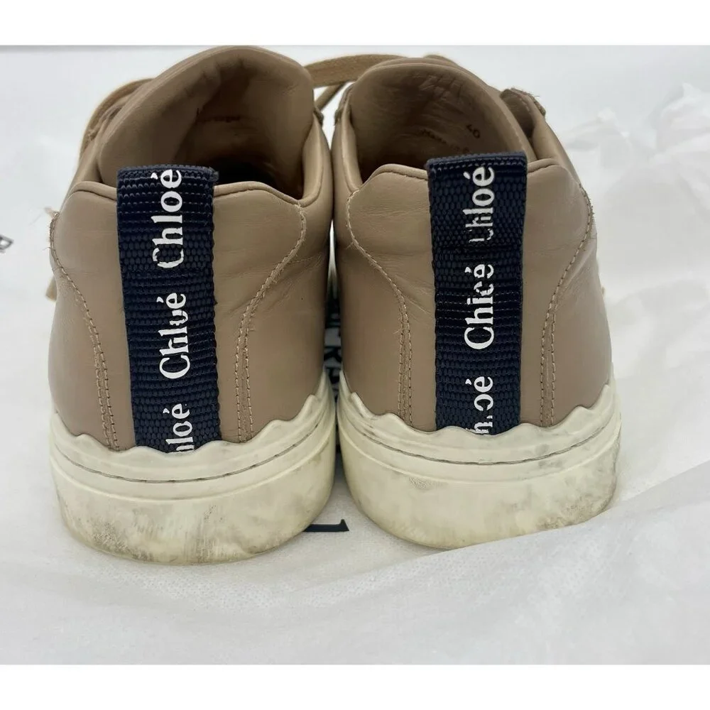 Chloé Lauren Leather Sneakers Sz 9~40 Beige Travel Shoes Sporty Comfy Designer‎